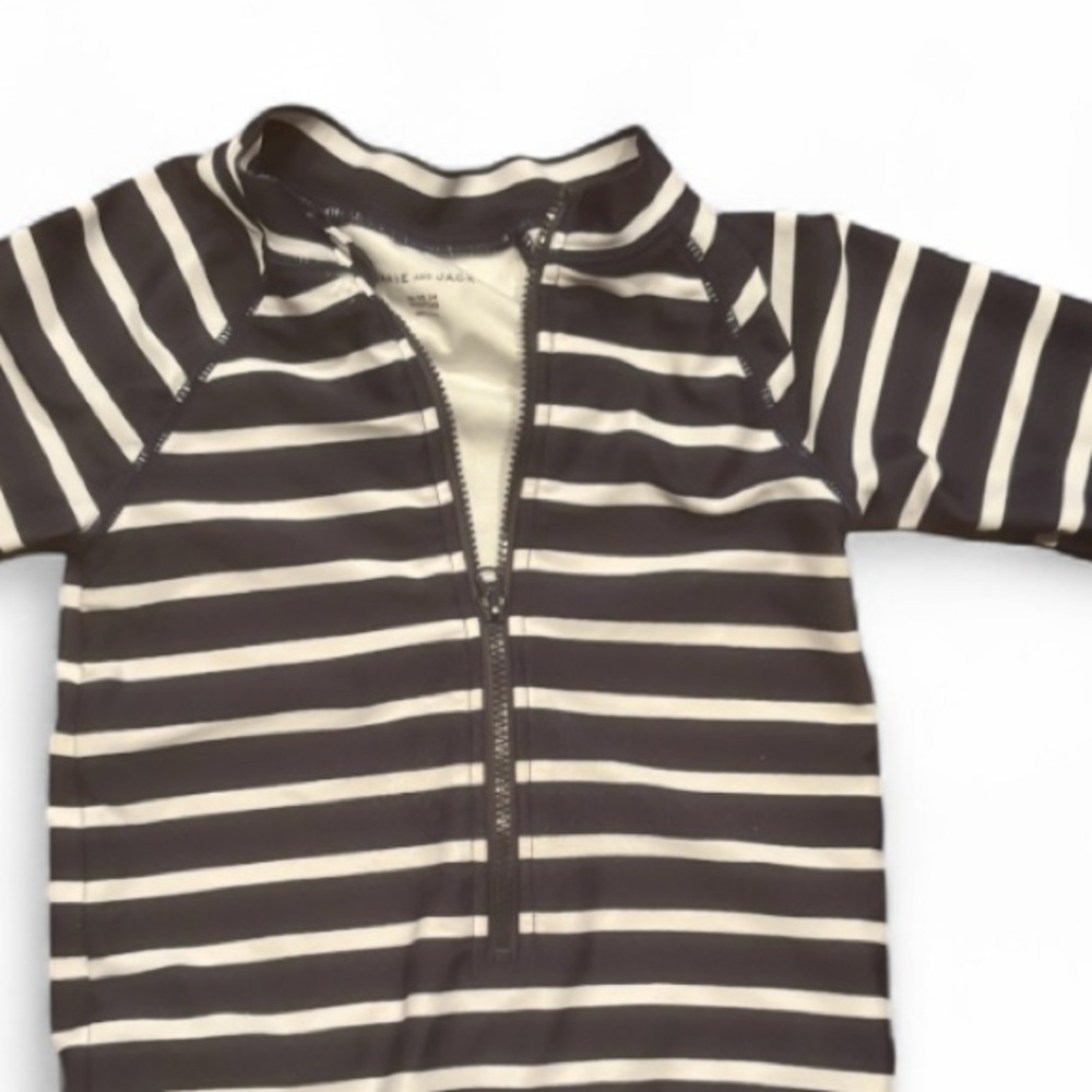 JANIE AND JACK EUC BOYS NAVY WHITE RASH GUARD SWIMSUIT SUMMER SWIM SZ 18 24 MTHS - Picture 4 of 5